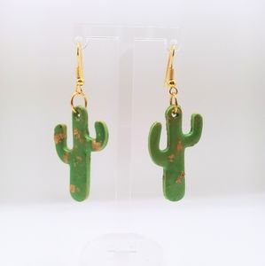 Handmade cactus earrings with gold flake
